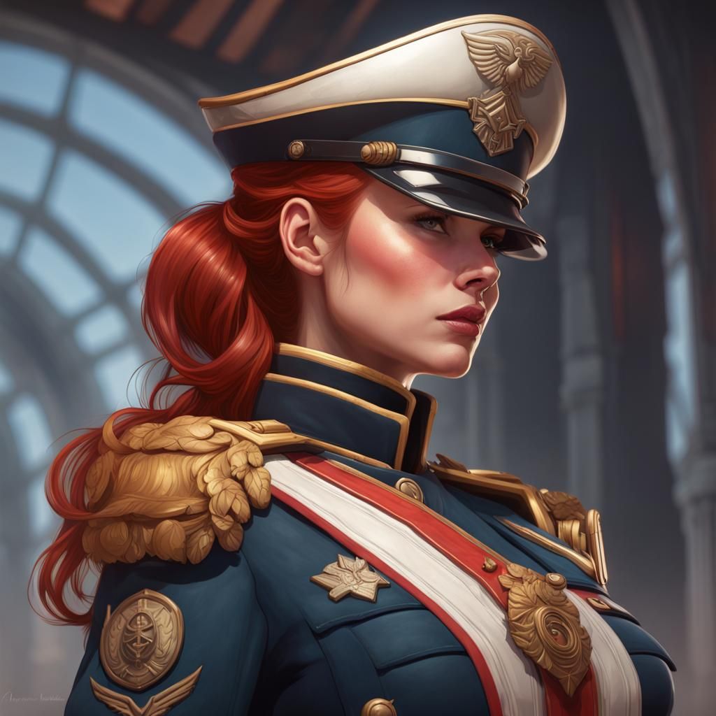 Redhead Space Marine Saluting, Hyperdetailed Concept Art