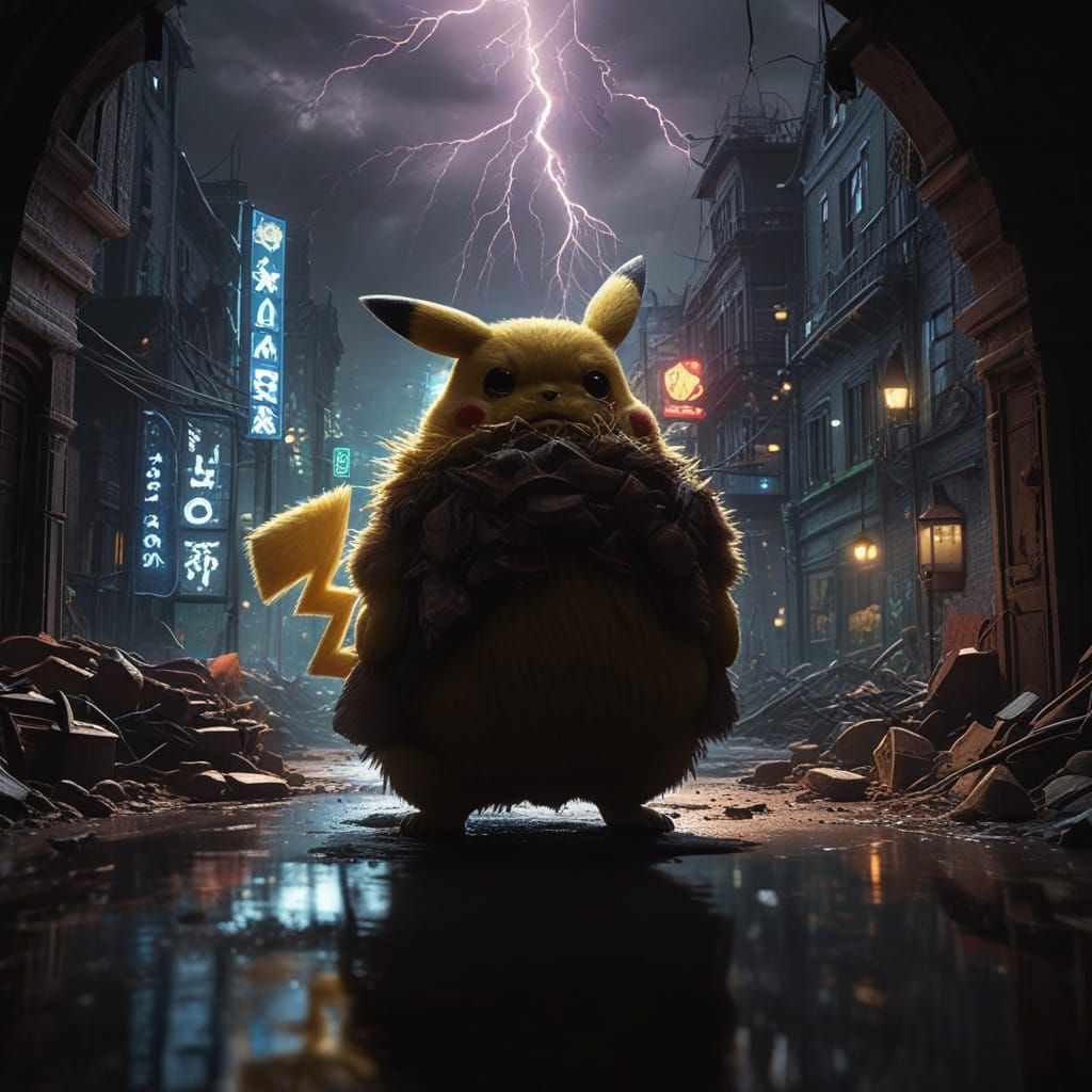 Colossal Pikachu Emerges from Stormy Nighttime Cityscape in ...
