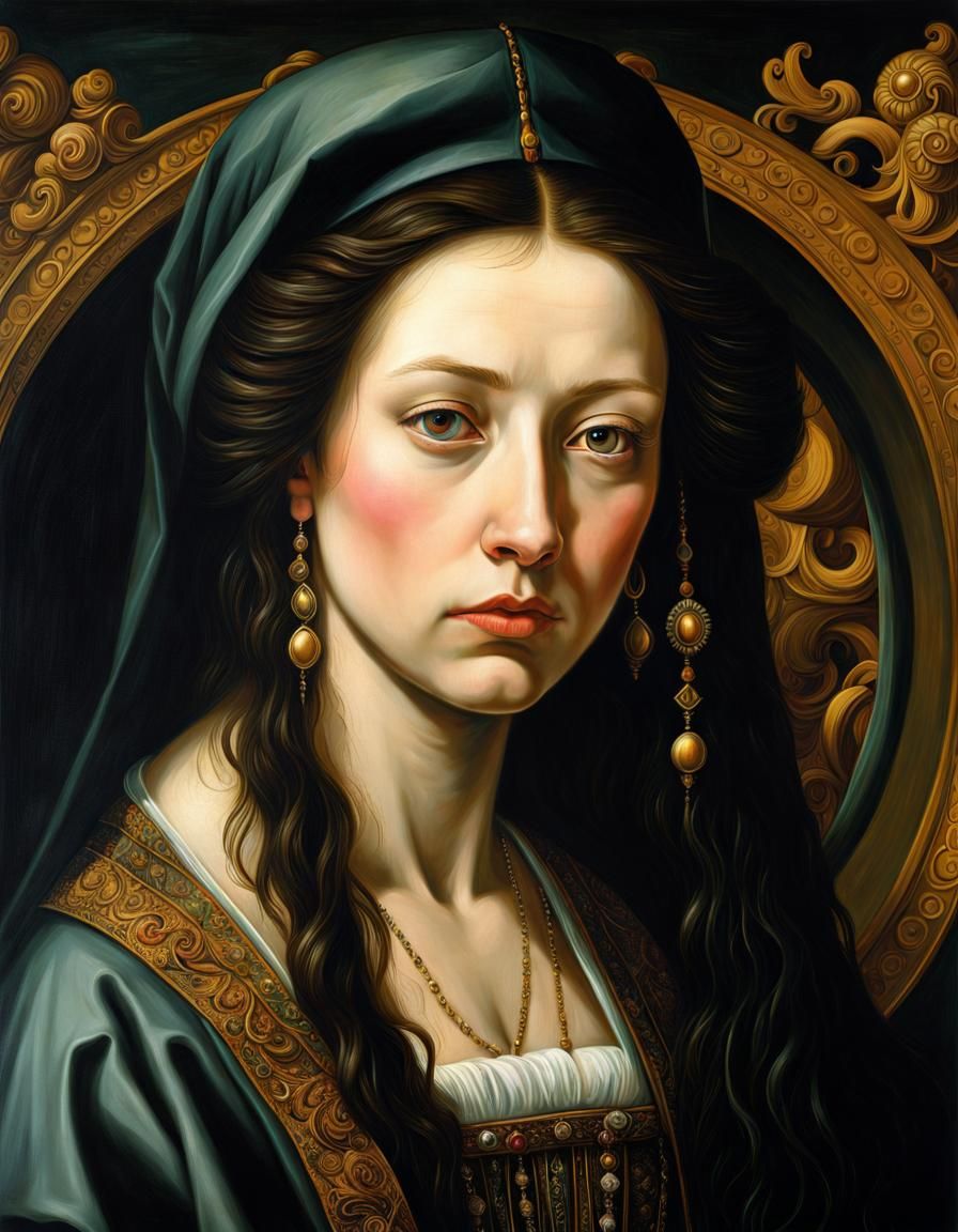 Melancholic Beauty in the Style of Bosch and Dürer