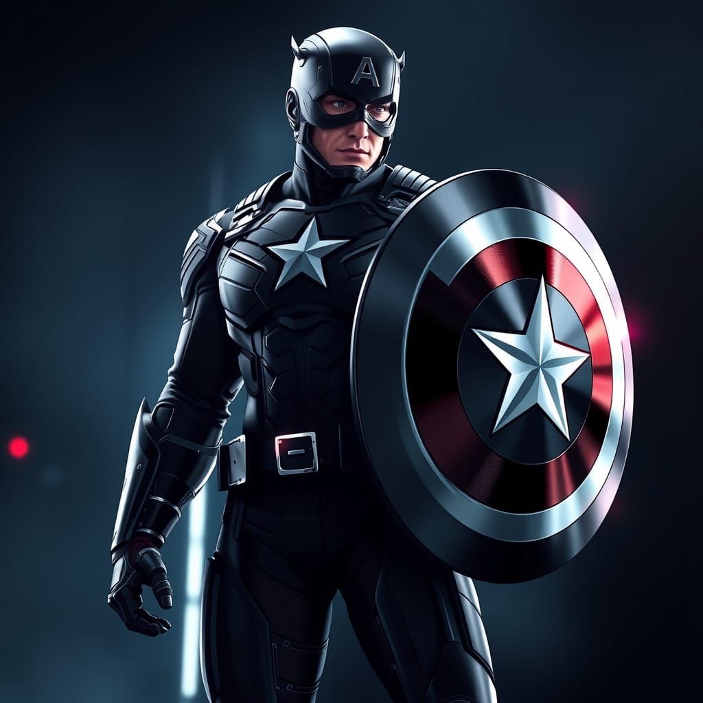 Captain America in All-Black High-Tech Suit with Chrome Silv...