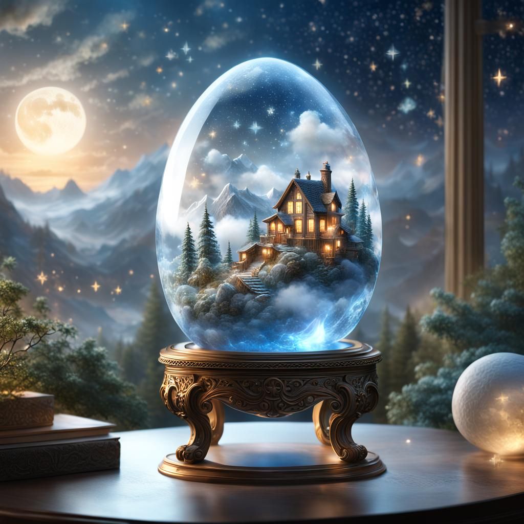Crystal Egg Filled with Stars and Moon