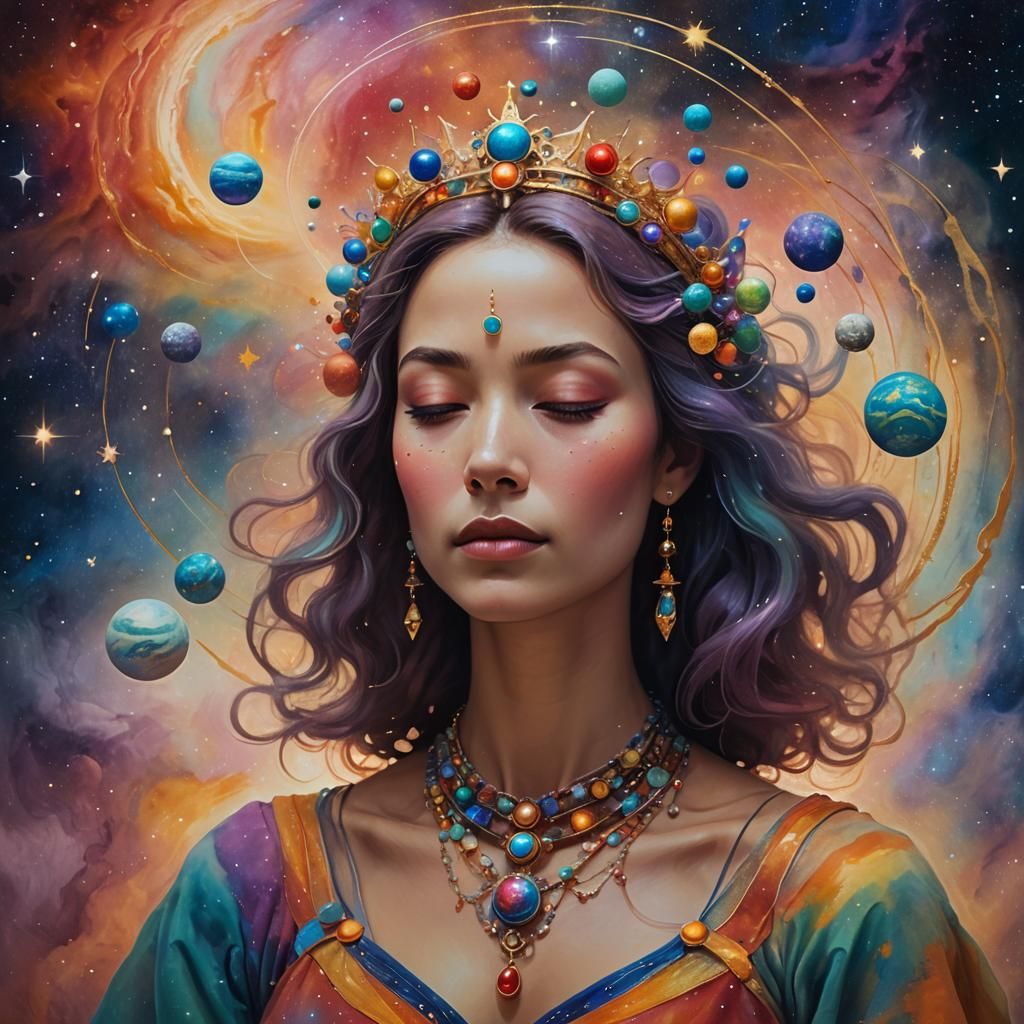 Celestial Queen with Cosmic Energy, Fantasy Art
