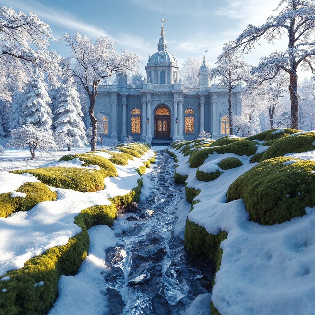 Crystal Palace in Winter Wonderland: 3D Anime Art