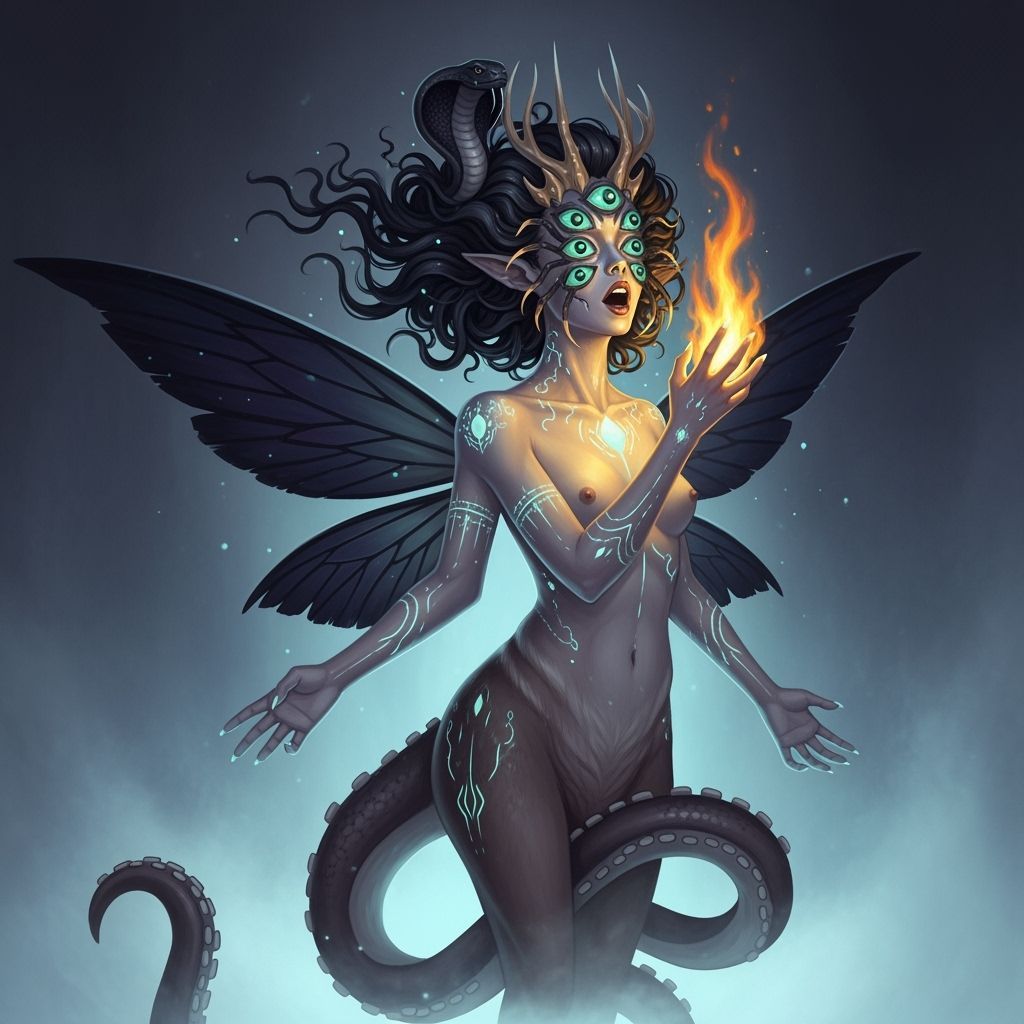Ethereal Hybrid Creature with Viper Hair, in Ethereal Style
