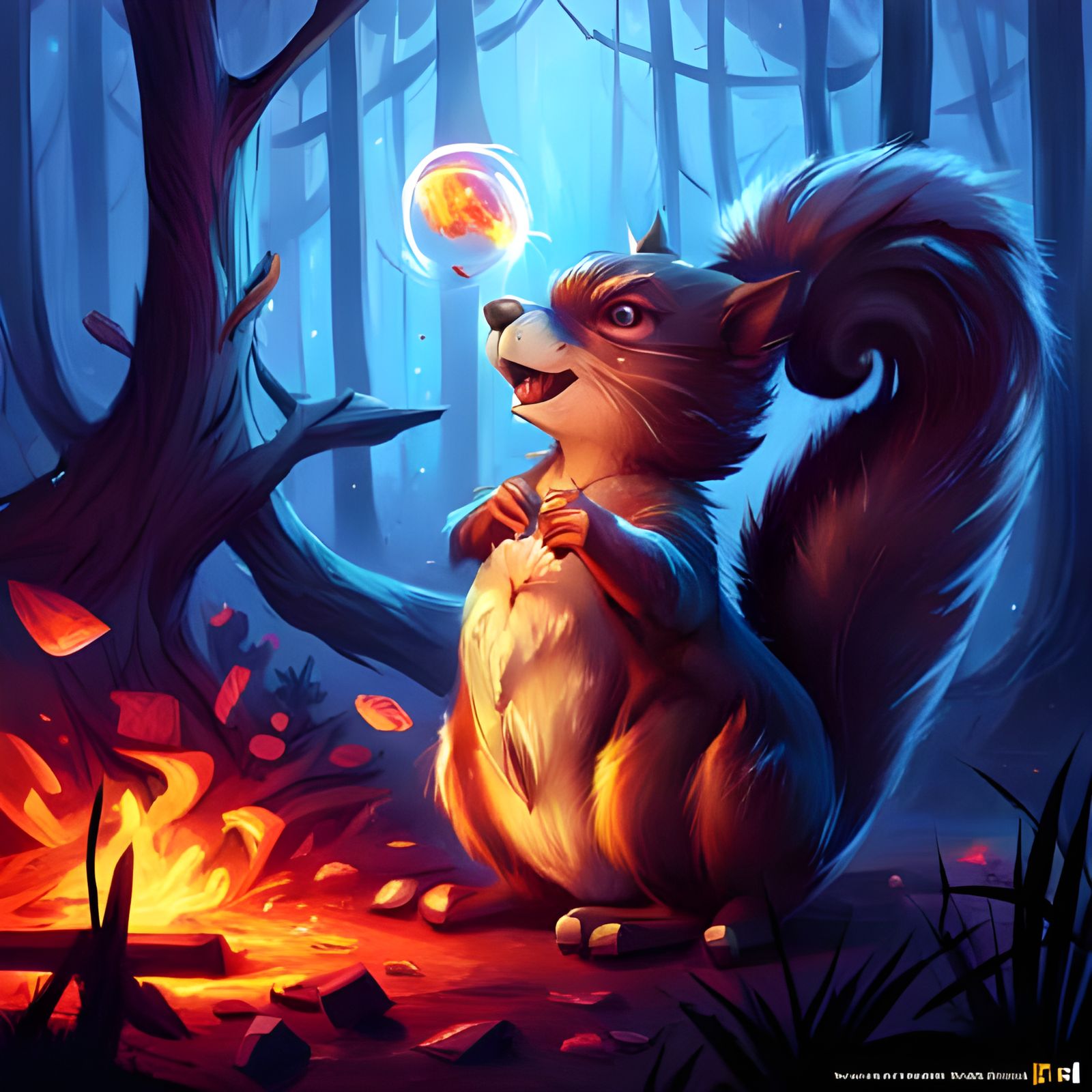 Magic Squirrel in Forest, Digital Fantasy Art