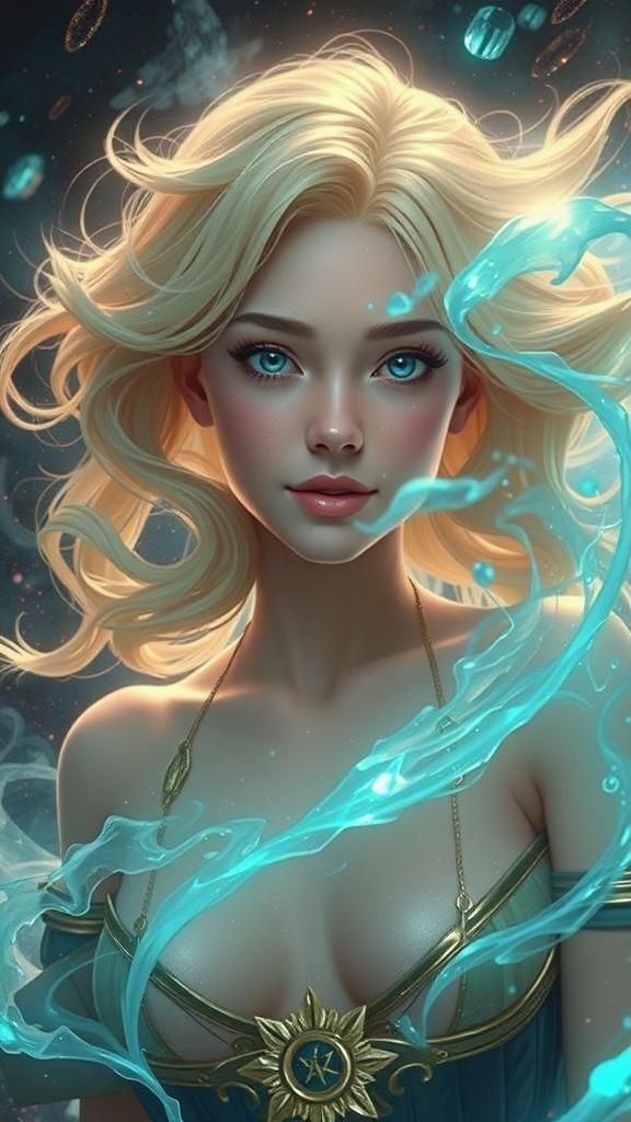 Aqua Smoke Sorceress: Hyperdetailed Portrait