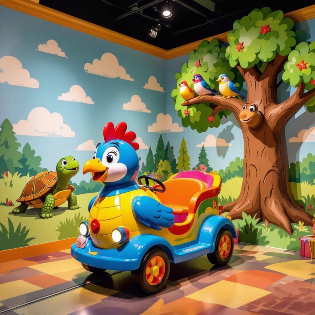 Children's Dark Ride: Bird Cart Through Storybook Room