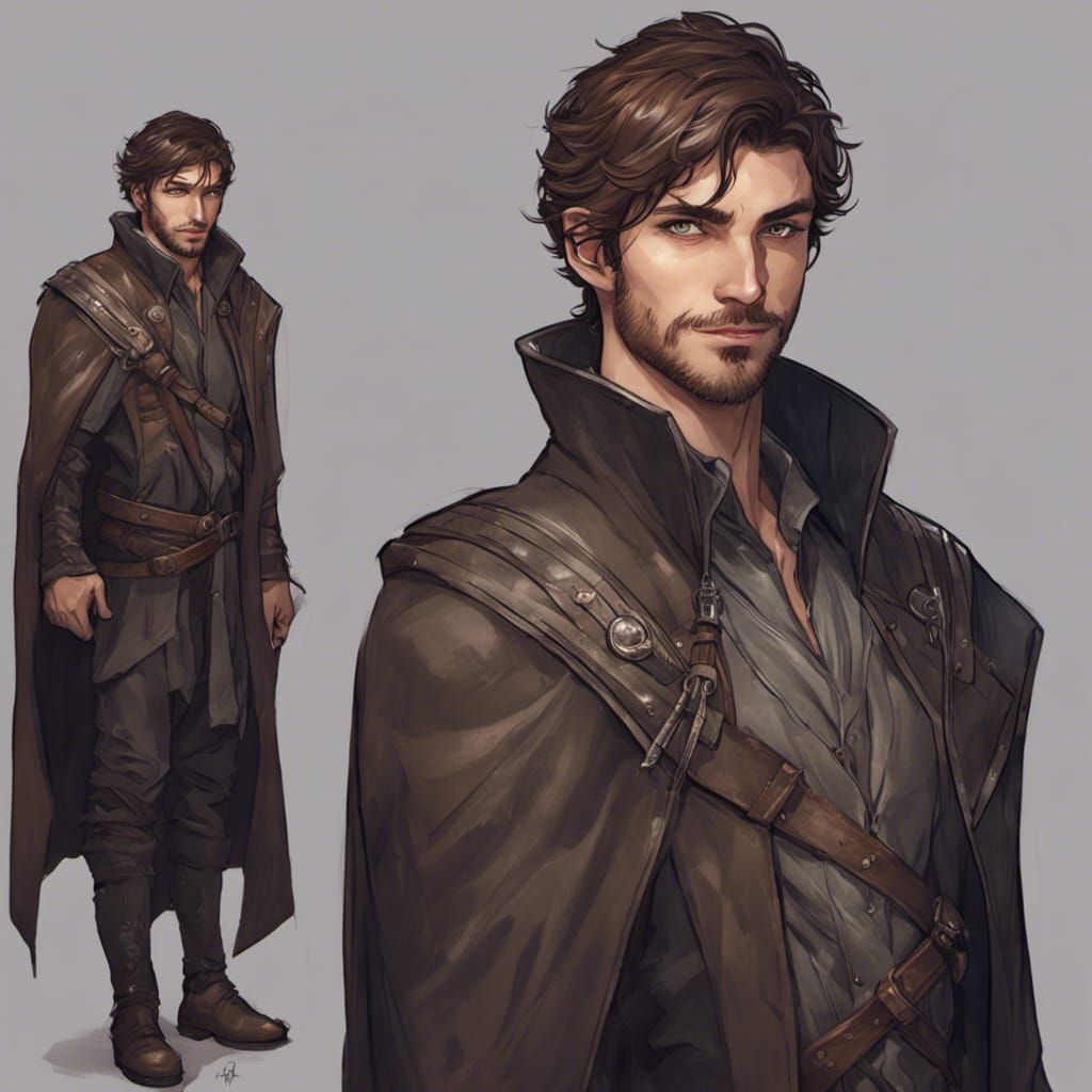 Smiling Half-Elf Rogue Portrait in Art Nouveau Style