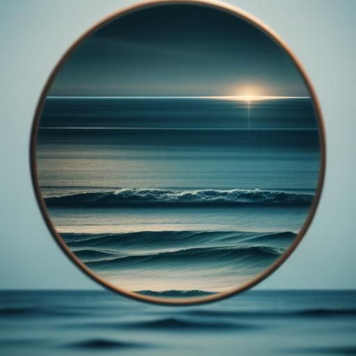 Surreal Mirror Floats Over the Sea: Cinematic Still