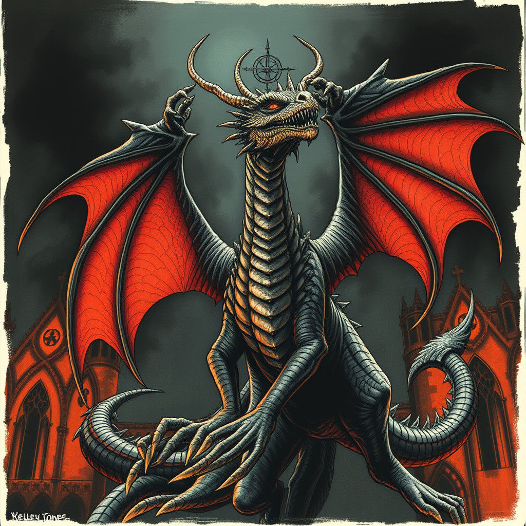 Gothic Dragon with Scaled Wings and Fiery Gaze
