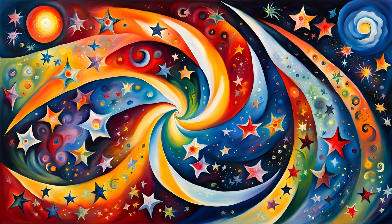 Whimsical Starry Night Sky in Marc Chagall's Dreamlike Style