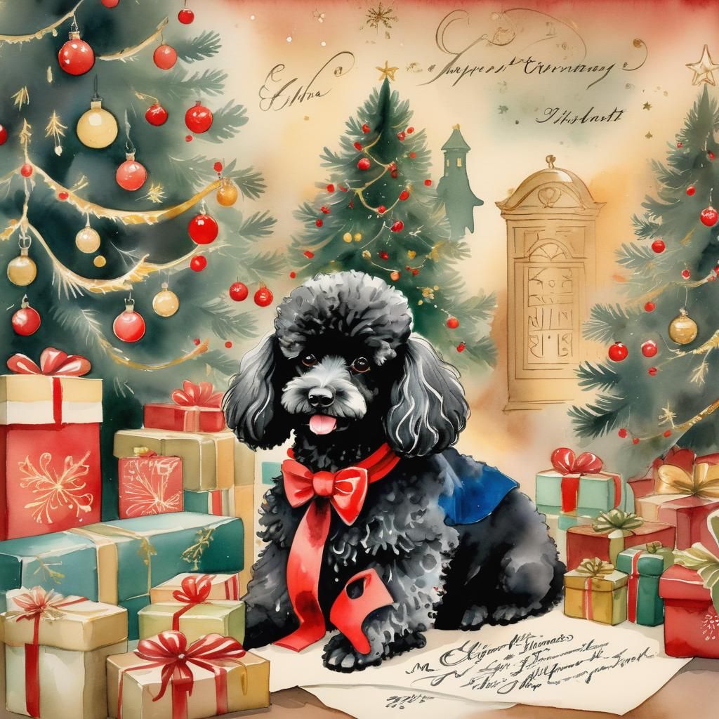 Vintage Poodle Christmas: Whimsical Watercolor Art