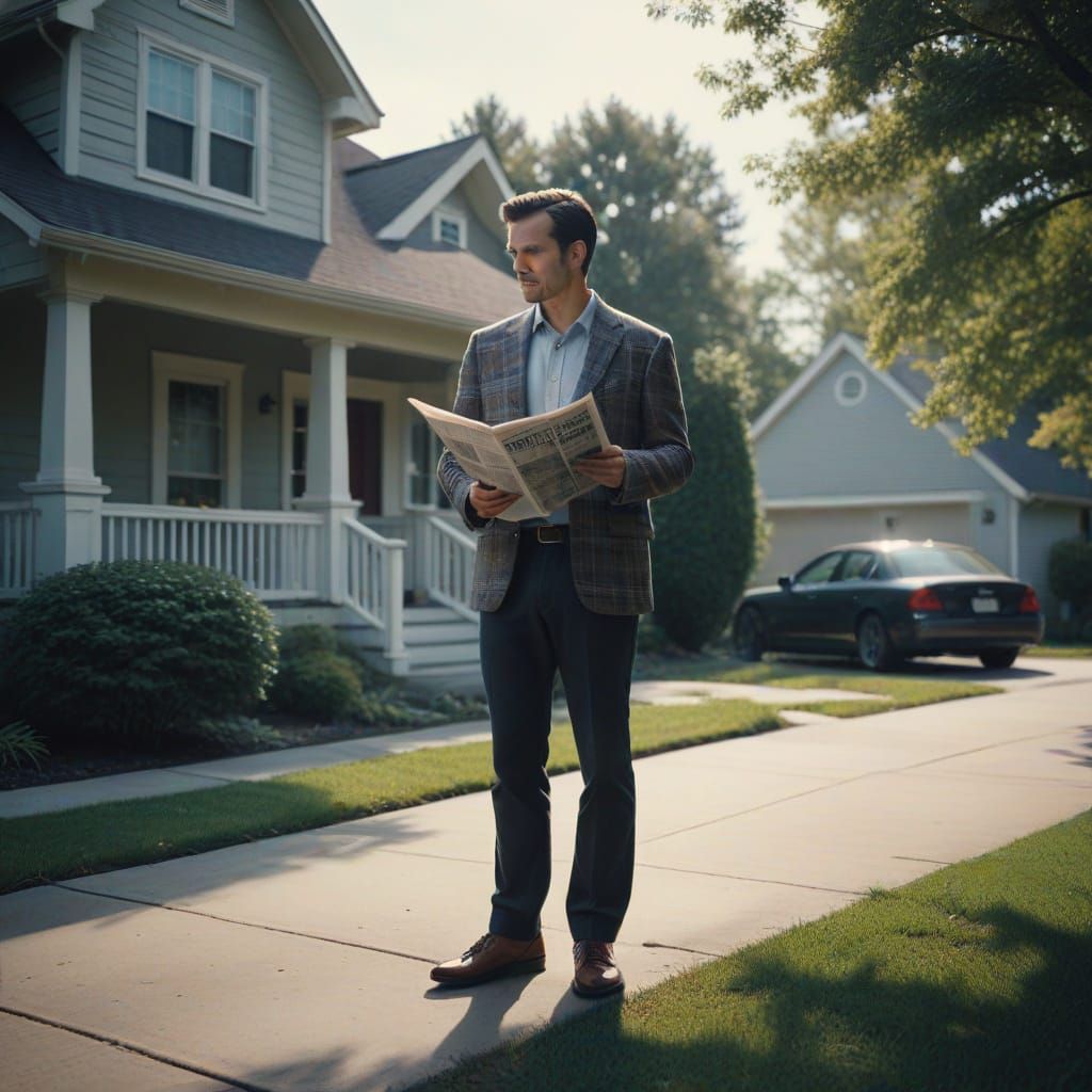 Hyperrealistic 1950s Suburban Man in Cinematic Style