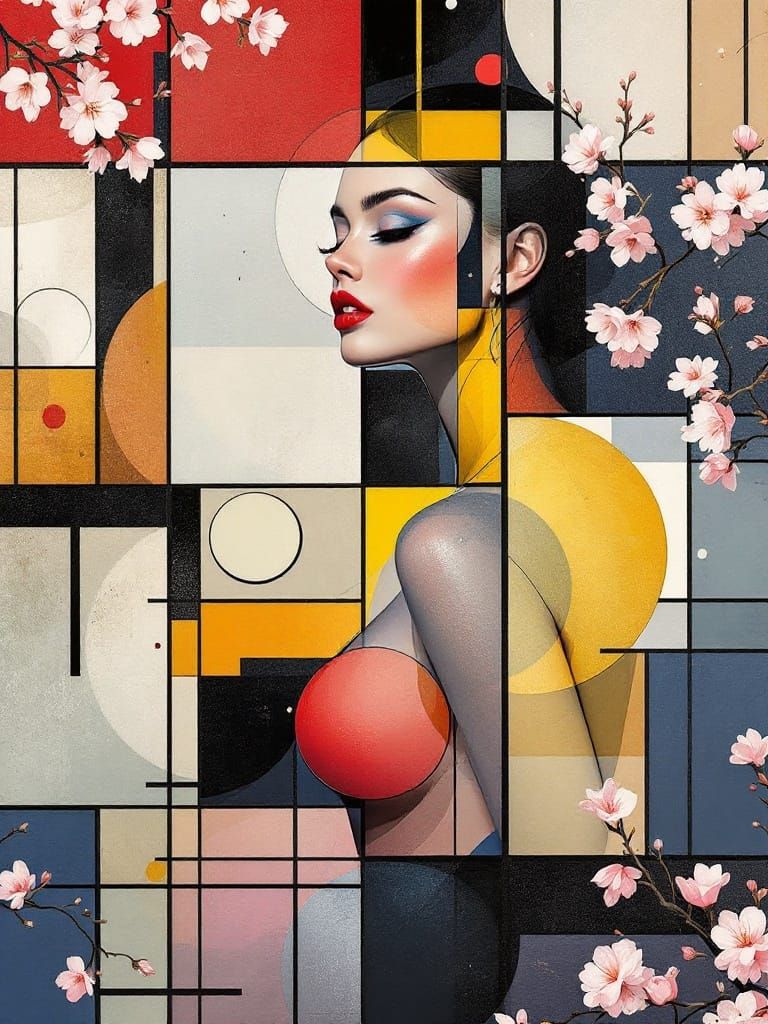 Mondrian-Inspired Figure Study in Vibrant Retro Garden