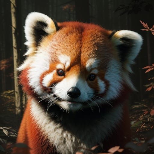 Red Panda in Dreamlike Forest, Surrealism Style
