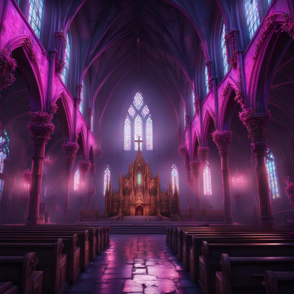 Neon Goth Church Concept Art in Unreal Engine