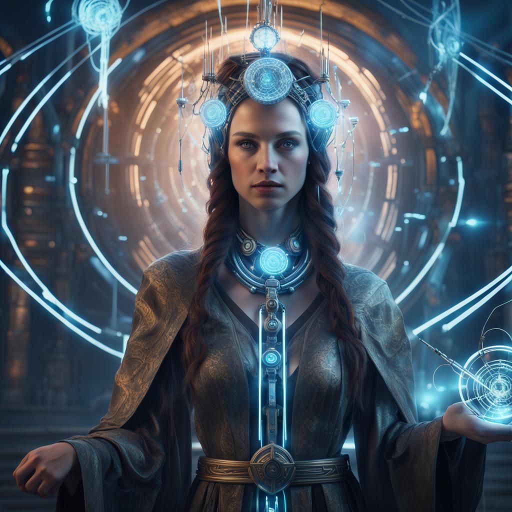 Tech-Witch Portrait: Magic Meets Future, Digital Art