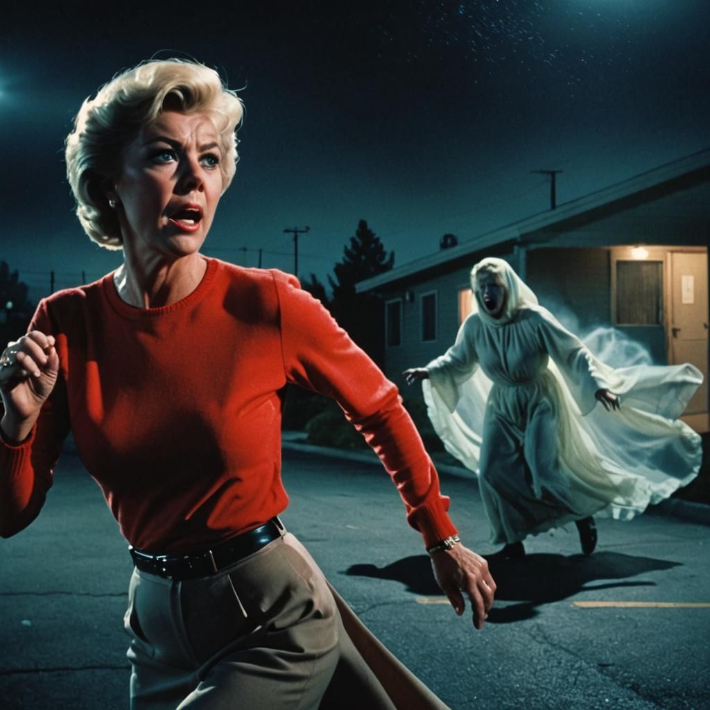 Terrified Woman Pursued by Ghostly Apparition: Cinematic Sti...