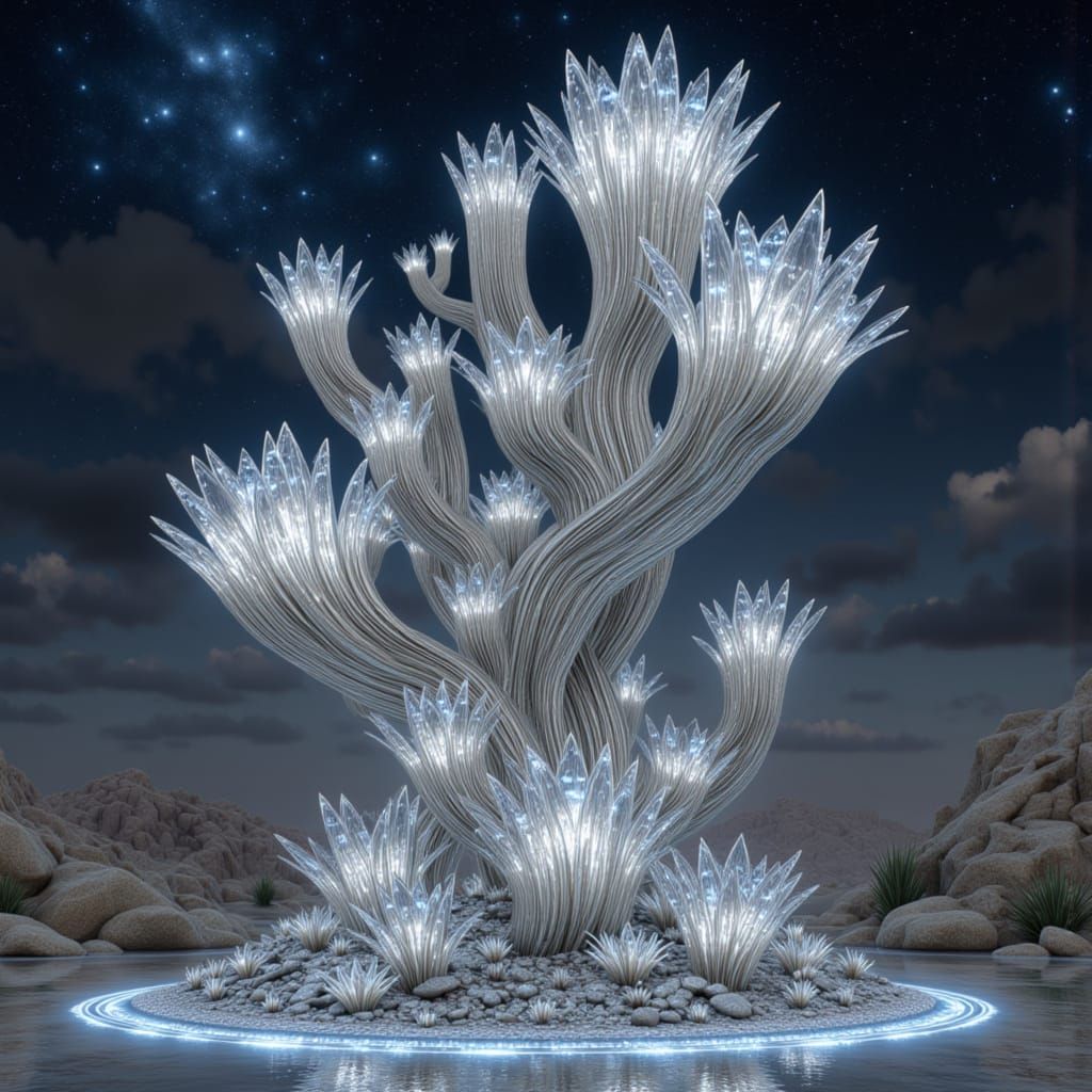 Molten Silver Cactus with Crystal Shards