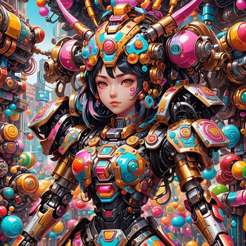 Aztec Robot Manga Girl in Candy Art Style