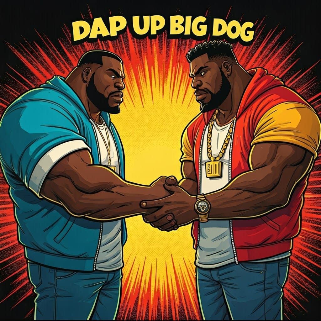Muscular Black Men Shake Hands in Comic Meme Art