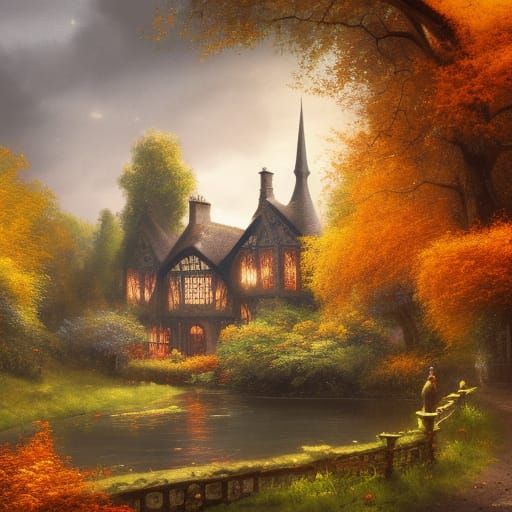 Victorian Village and Autumnal Forest in Gothic Style