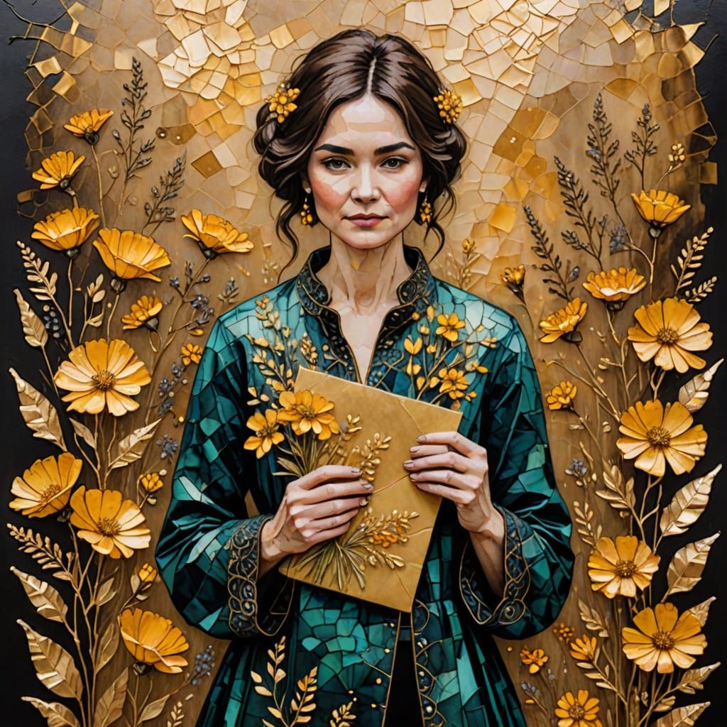 Golden Wildflowers in Mixed Media Art