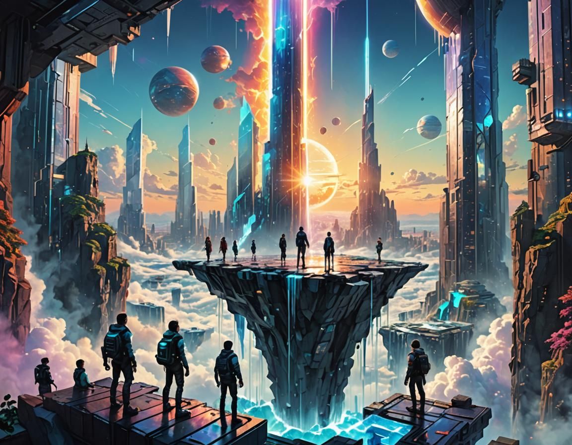 Futuristic City Above Clouds at Sunset