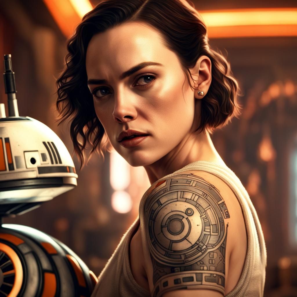Rey with BB-8 Tattoo in Cosy Parlour