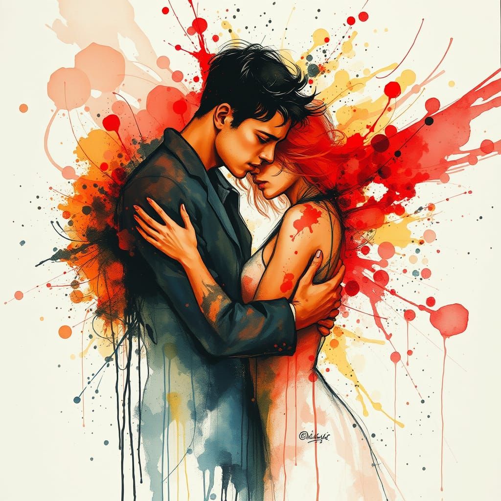 Ethereal Couple Embracing in a Dreamlike State