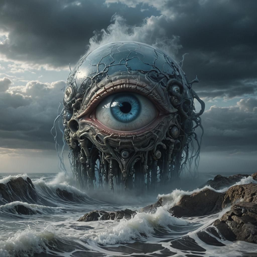 Biomechanical Gothic Eye and Brain in Glass