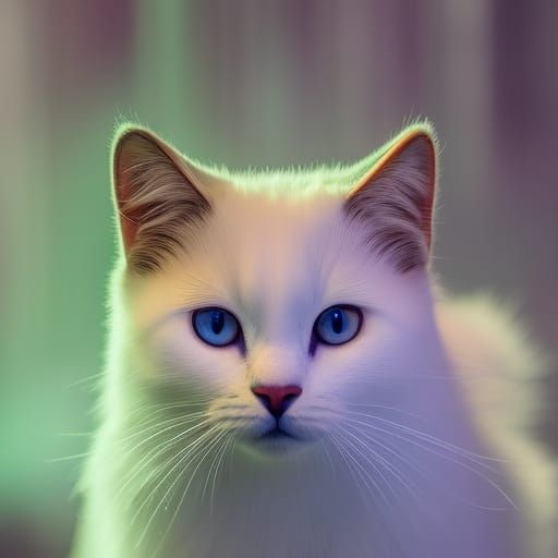 Bioluminescent Cat Portrait in Detailed Oil Painting Style