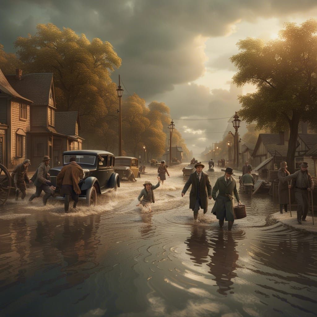 1930s Flood Scene: Detailed Matte Painting