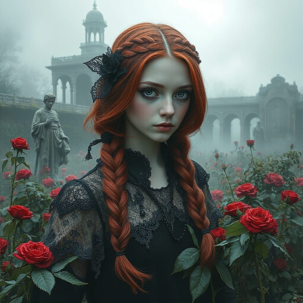 Goth Girl in Victorian Ruins with Delicate Lace and Antique ...