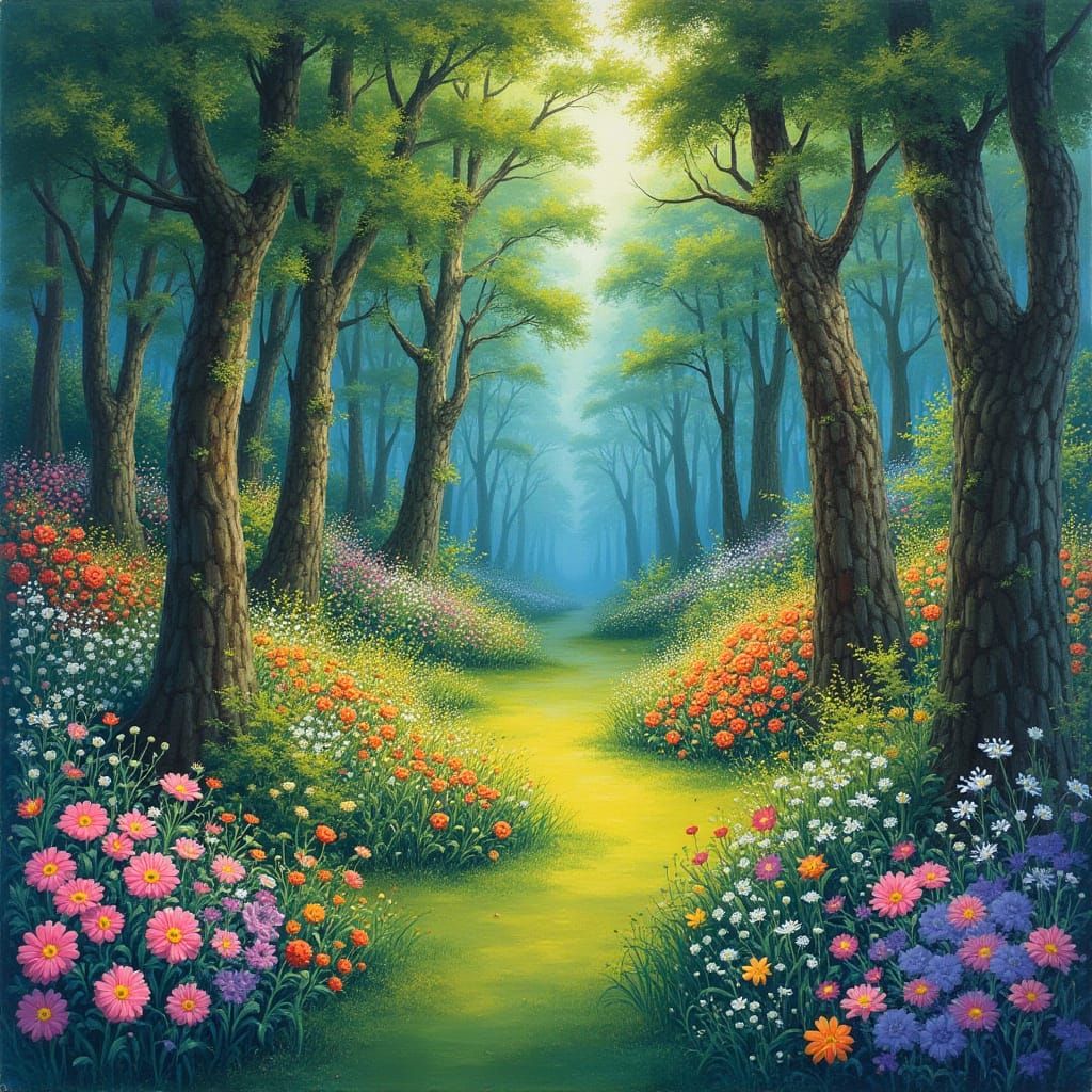 Lush Paradise in Dreamy Expressionist Style