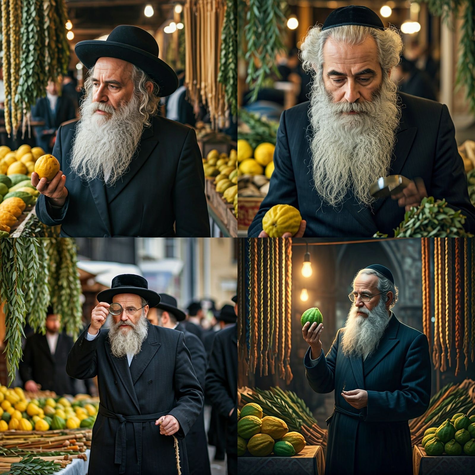 Hasidic Jew Inspecting Etrog with Magnifying Glass