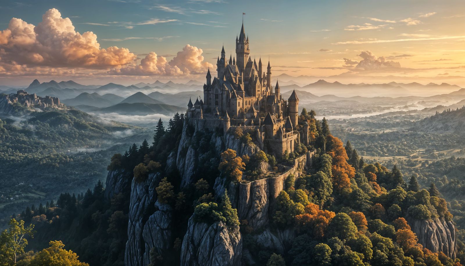 Ornate Castle Overlooking Village: Fantasy Concept Art