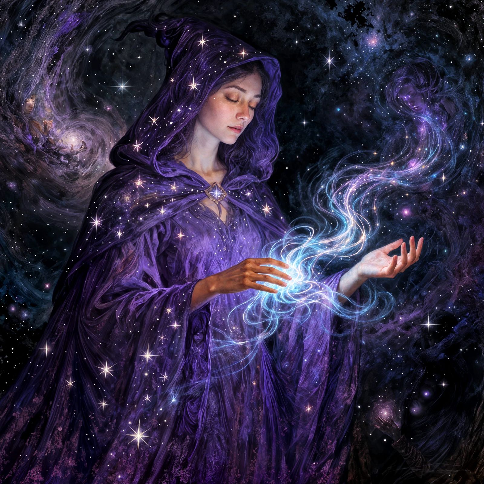 Mystical Witch Conjuring Dreams in Cosmic Nebula