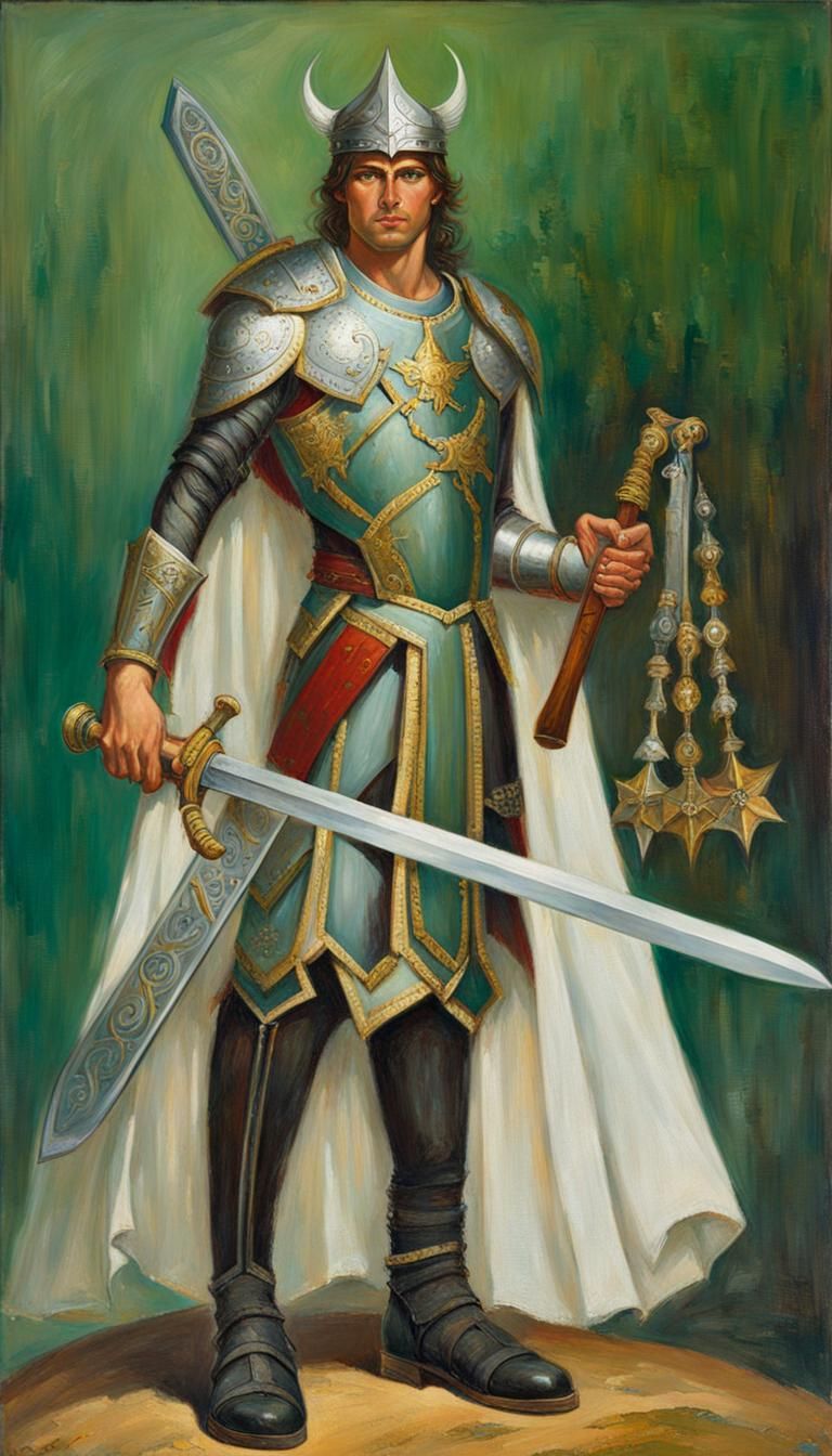 Armored Warrior with Sword, in Oil Painting Style