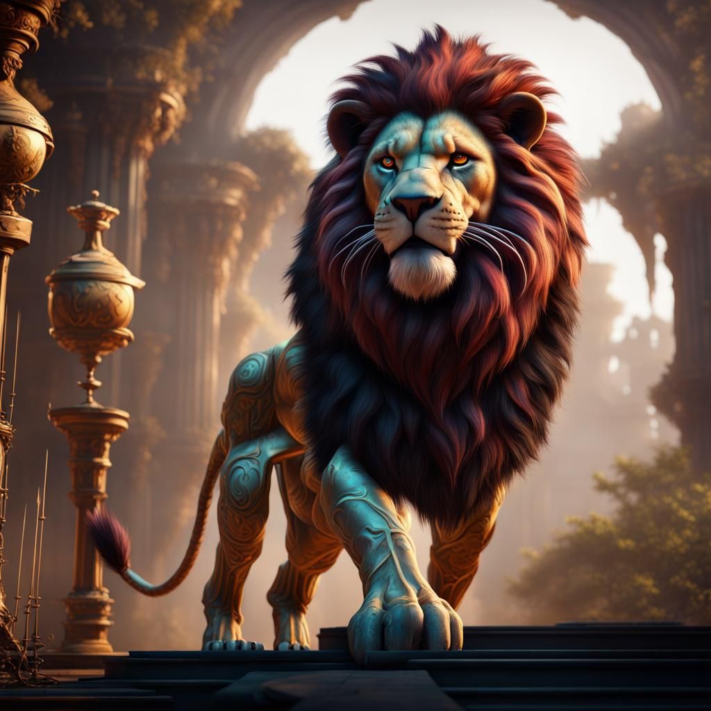 Animatronic Lion: Detailed Fantasy Concept Art