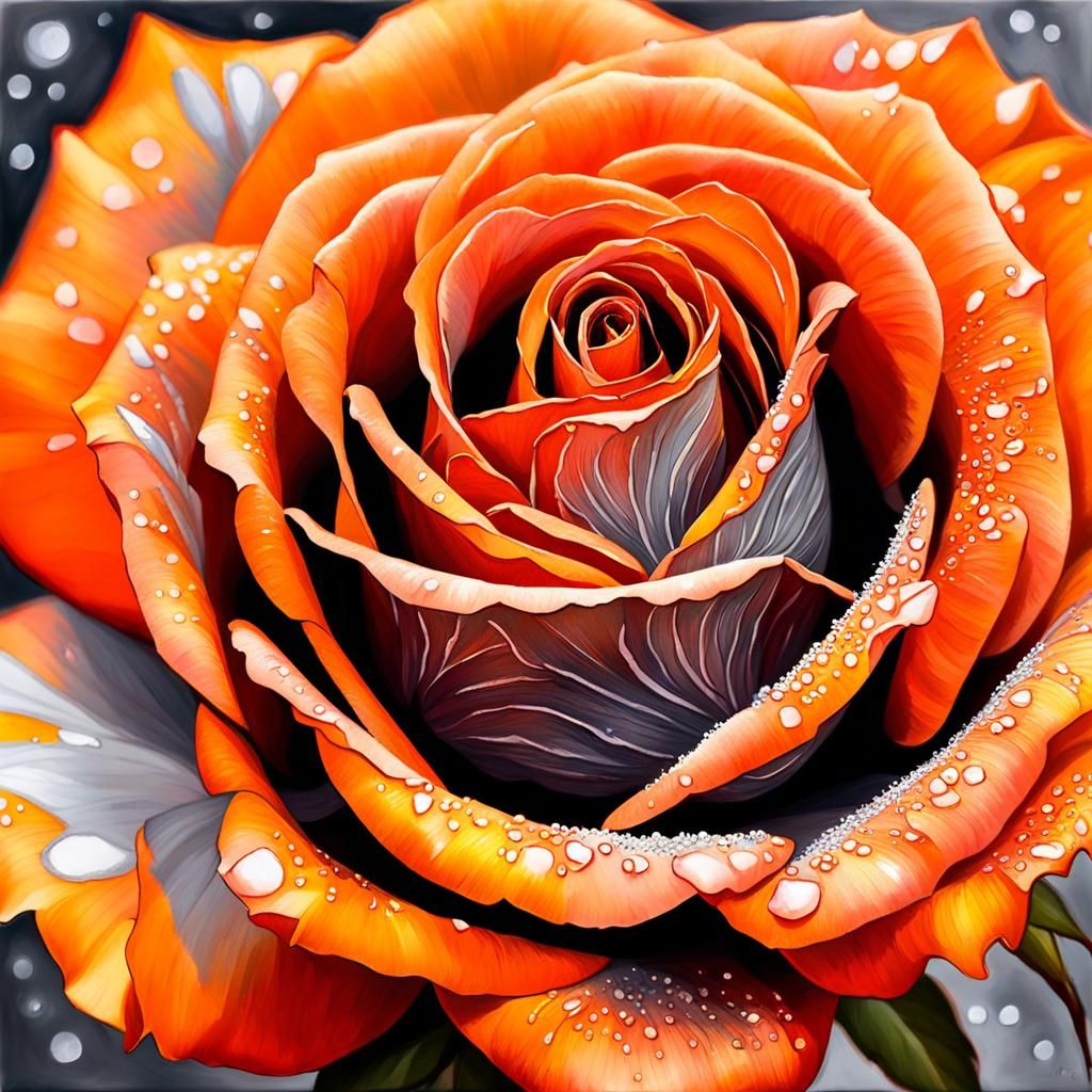 Dew-Kissed Orange Rose in Impressionist Gouache Style