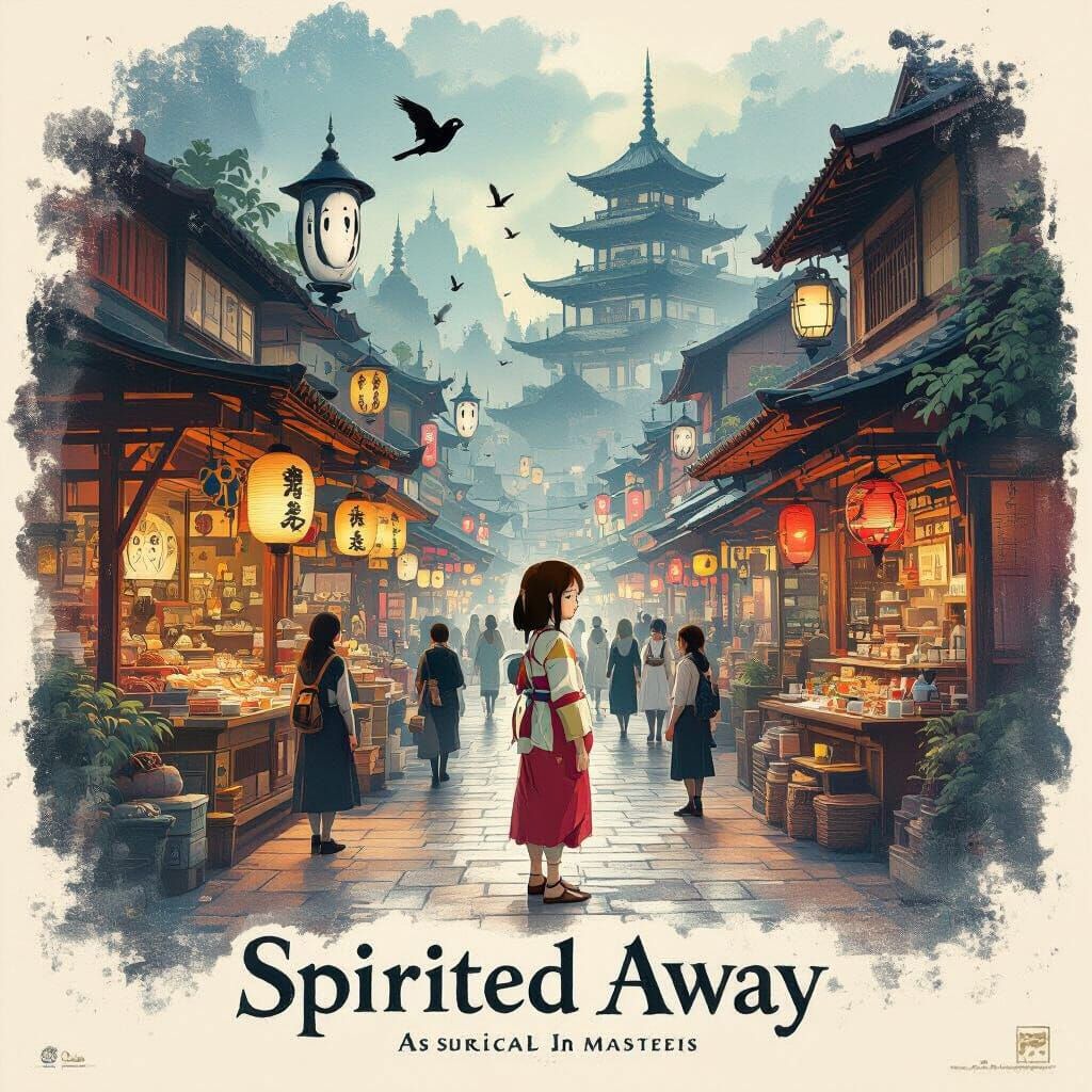 Surreal 'Spirited Away' Poster: Sorceress in Otherworldly Ma...