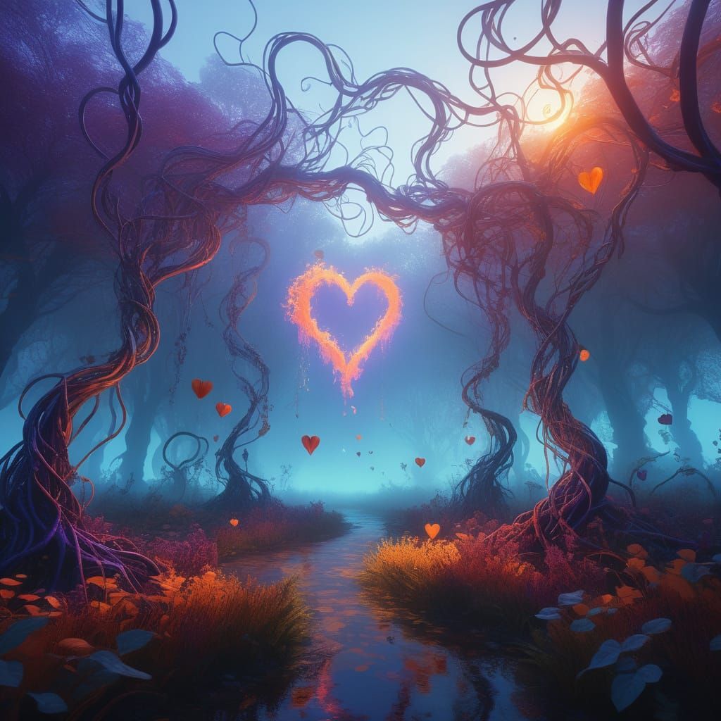 Ethereal Hearts in a Mystical Forest
