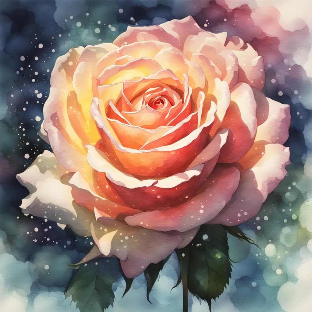 Glowing Rose in Watercolor Style