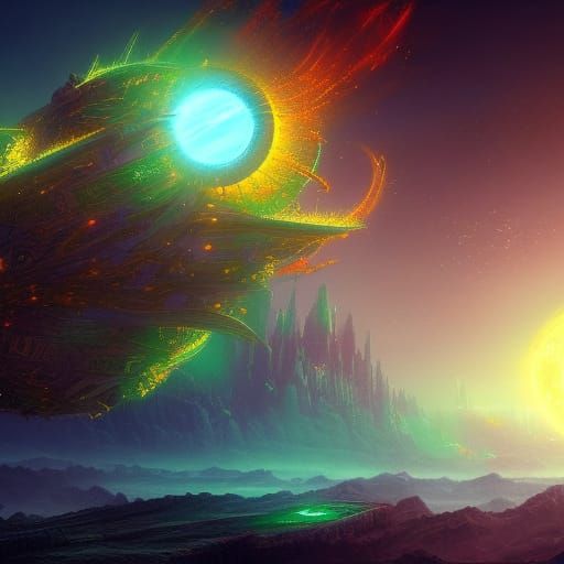 Dyson Swarm Encapsulating the Sun: Detailed Matte Painting