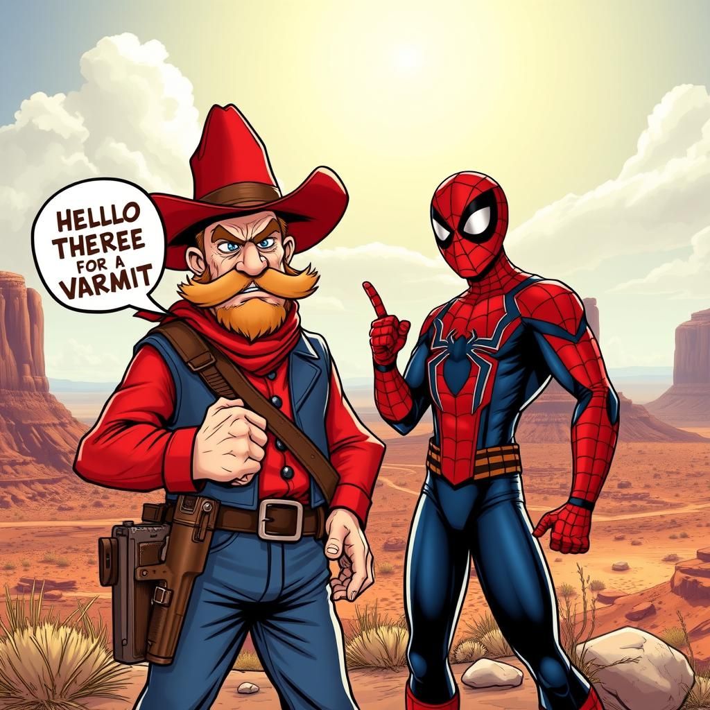 Yosemite Sam Meets Spider-Man in Comic Book Style