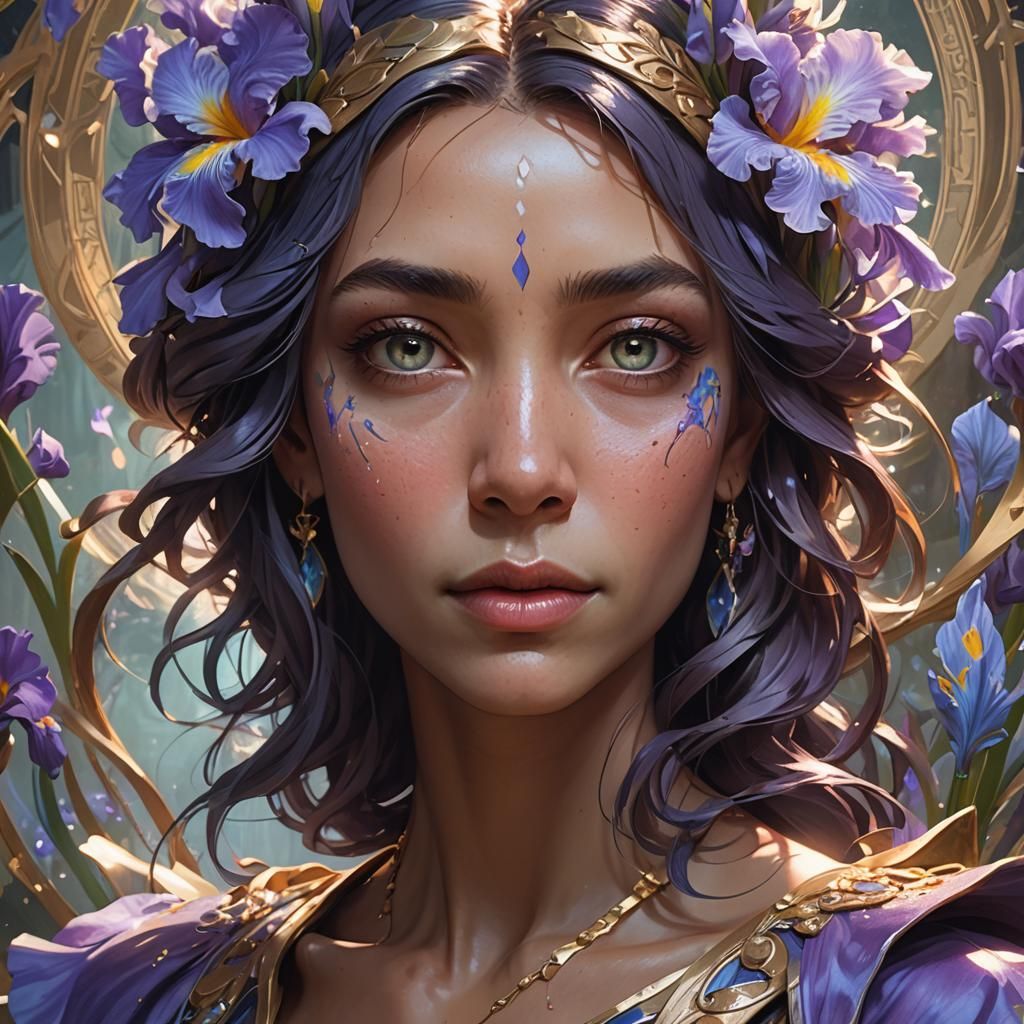 Detailed Portrait of Iris in Art Nouveau Style