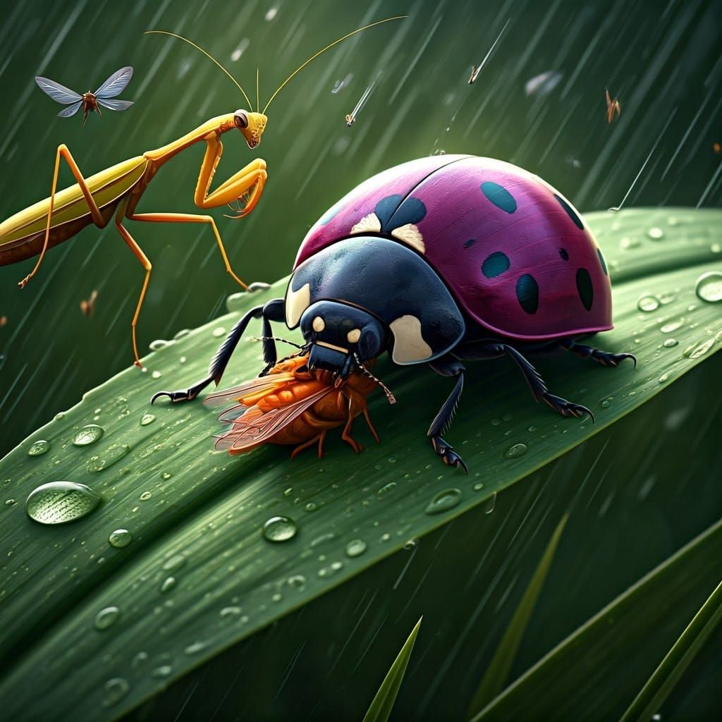 Majestic Ladybug Dominates Emerald Leaf in Hyper-Realistic S...