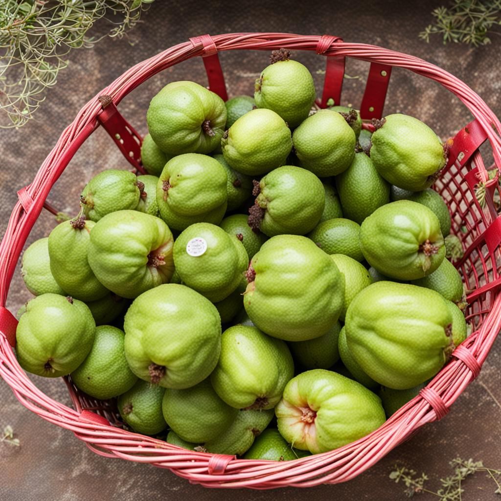 Basket of Freshly Picked Garden Guavas