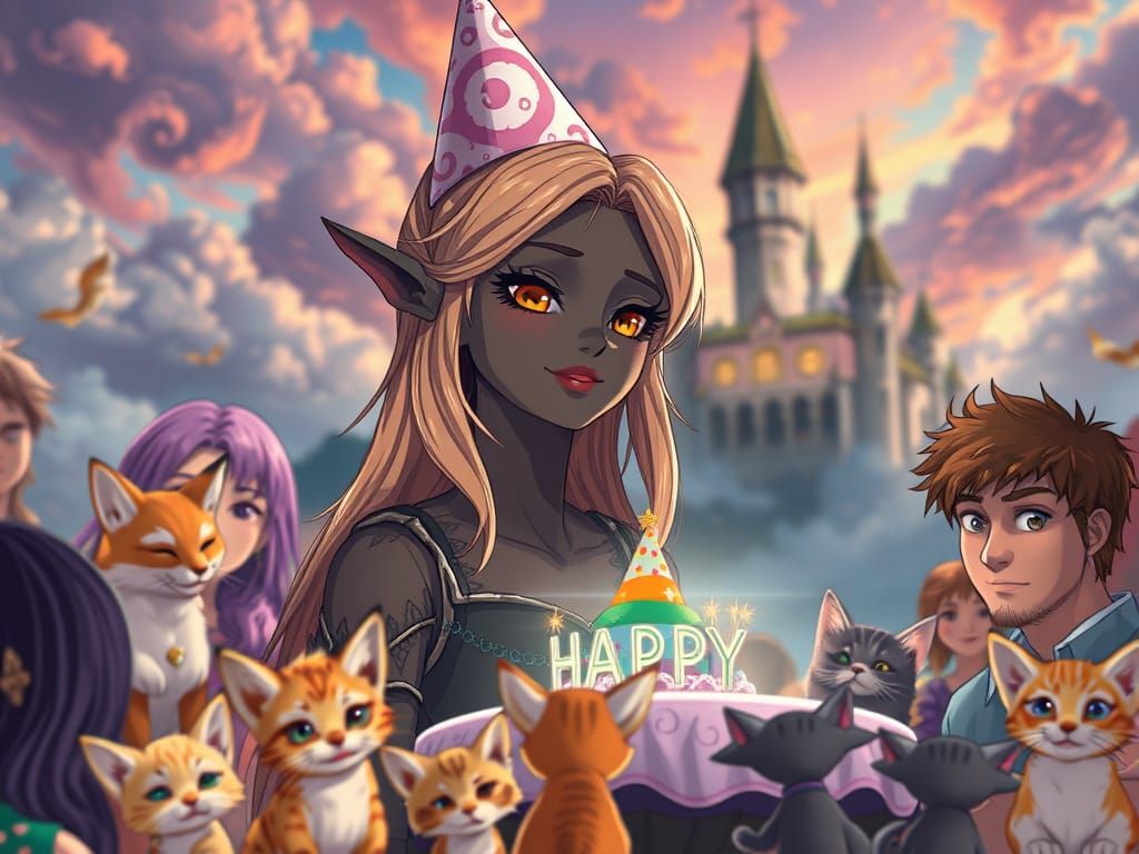Anime Birthday Party with Elf and Kittens
